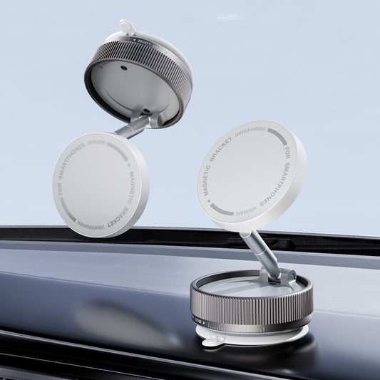White Magnetic Car Phone Mount – 66×66×34mm with Adjustable Bracket for Dashboard Use