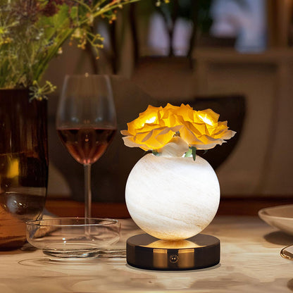 Champagne Dreamy Rose Planet Lamp | Night Light - Elegant 21cm USB-Charged 3-Colour Touch Dimming Decor Gift