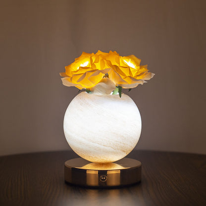 Champagne Dreamy Rose Planet Lamp | Night Light - Elegant 21cm USB-Charged 3-Colour Touch Dimming Decor Gift