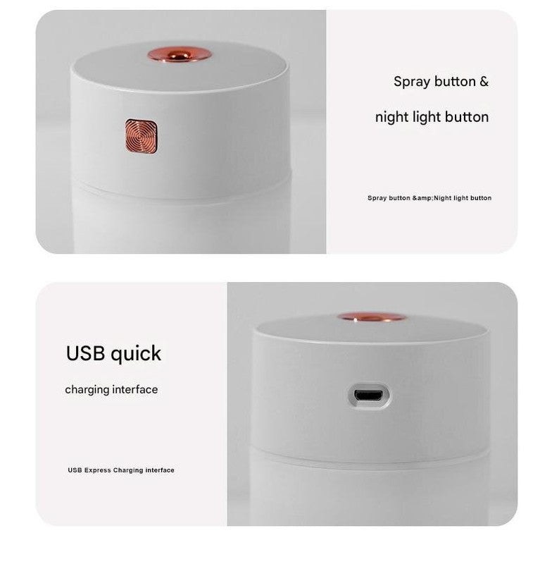 Pink 300ml USB Air Humidifier – Mini Quiet Cool Mist with LED Night Light for Bedroom, Office & Car