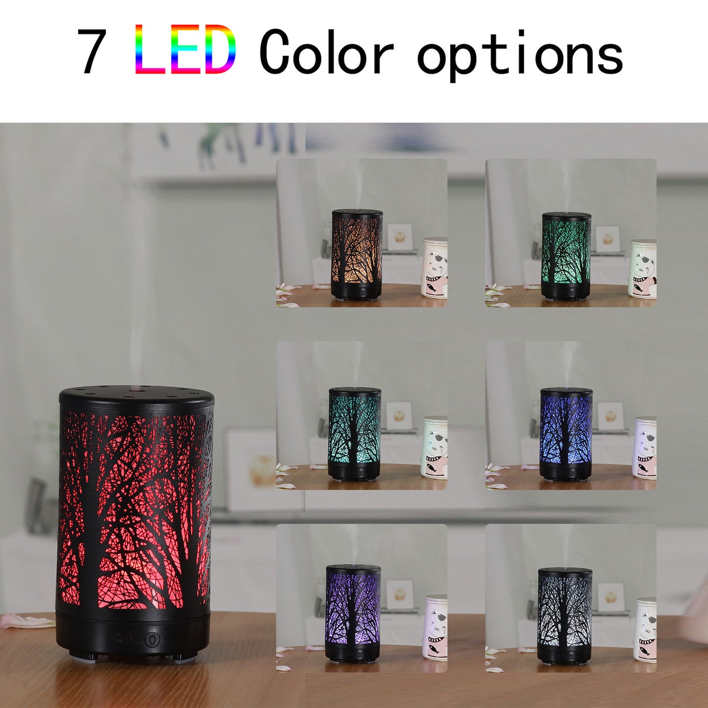 Forest Design Aroma Diffuser 100ml, Khaki Iron, 7 Colour LED