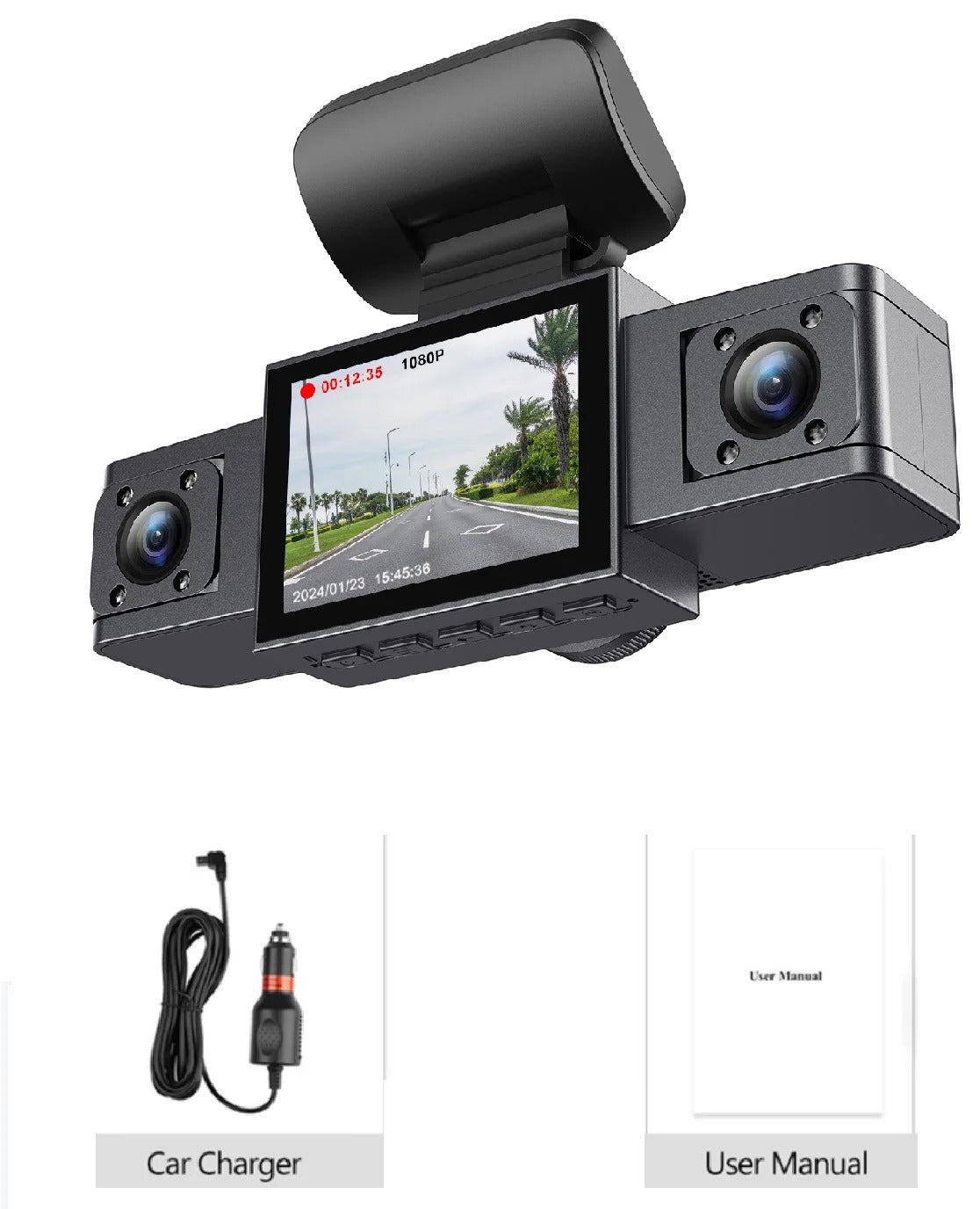 3 Inch HD 1080P Dash Cam, Front, Rear and Left Recording