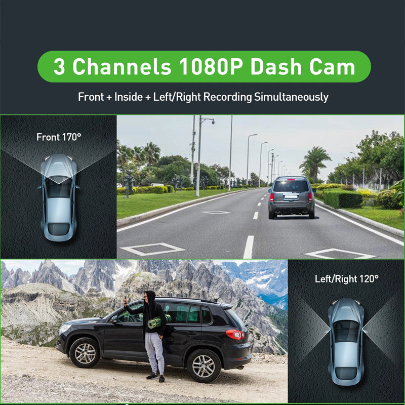 3 Inch HD 1080P Dash Cam, Front, Rear and Left Recording