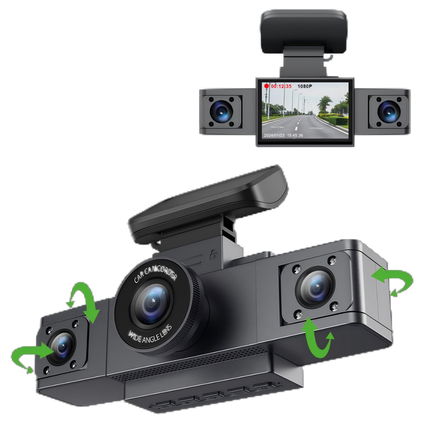 3 Inch HD 1080P Dash Cam, Front, Rear and Left Recording