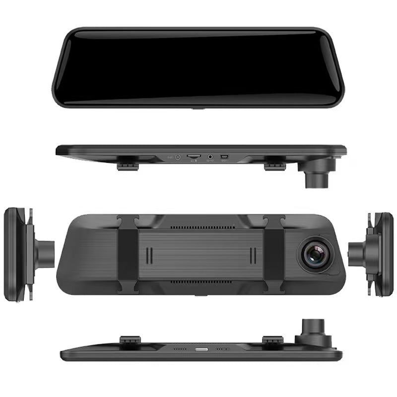 10 Inch Dual Lens Mirror Dash Cam, 1080P Touch Screen with Rear Camera, Black