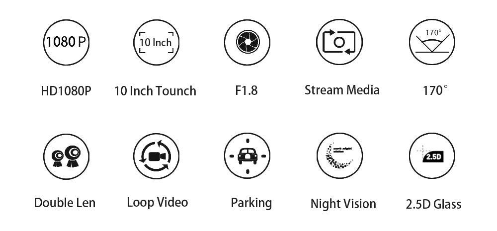 10 Inch Dual Lens Mirror Dash Cam, 1080P Touch Screen with Rear Camera, Black