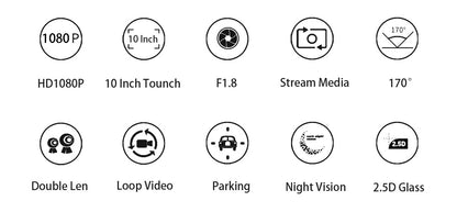 10 Inch Dual Lens Mirror Dash Cam, 1080P Touch Screen with Rear Camera, Black