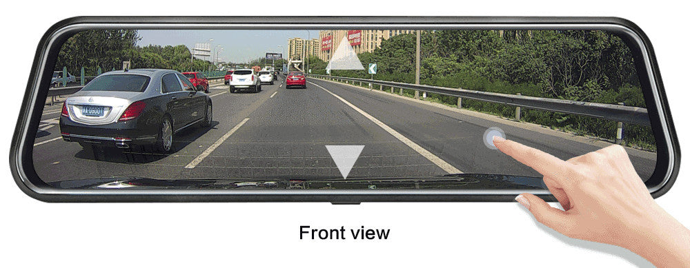 10 Inch Dual Lens Mirror Dash Cam, 1080P Touch Screen with Rear Camera, Black