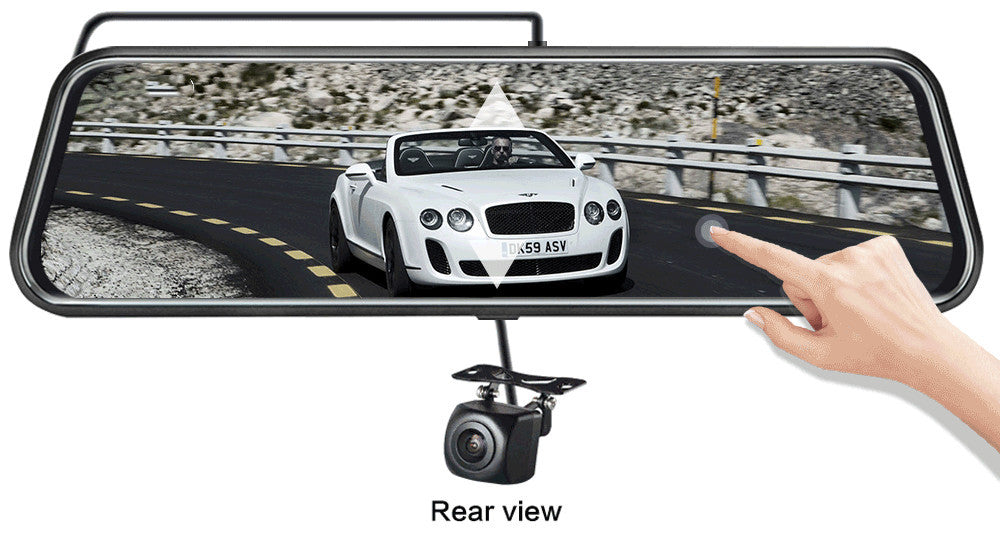 10 Inch Dual Lens Mirror Dash Cam, 1080P Touch Screen with Rear Camera, Black