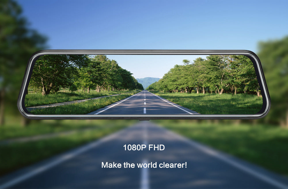 10 Inch Dual Lens Mirror Dash Cam, 1080P Touch Screen with Rear Camera, Black