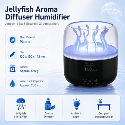 Jellyfish Aroma Diffuser 280ml, Black, Colour Changing