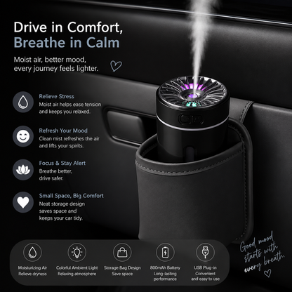 Car Aroma Diffuser with Storage Box, Black, USB Powered